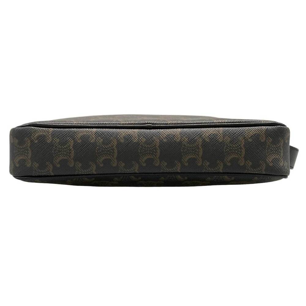 CELINE Triomphe Canvas Shoulder Bag Logo Black Brown Leather - Picture 5 of 7